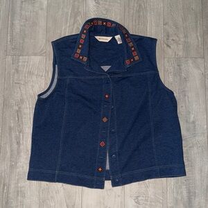 Vintage Bechamel Blue Chambray Vest Colorful Western Embroidered Design Size L